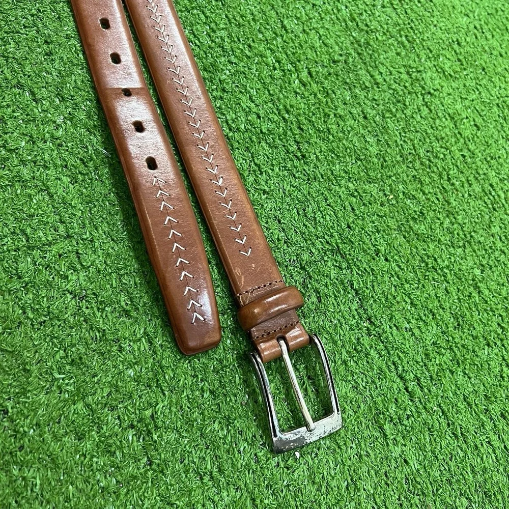 Johnston & Murphy Casual Dress Belt SZ‎ 36 Brown Leather Golf Baseball Stitching